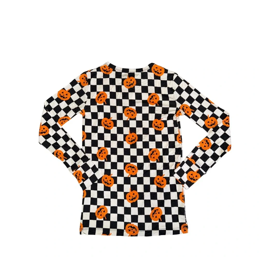 Gigi and Max Bamboo Pajamas Set Halloween‎ Jack O Lantern Checkered 6/7Y NEW